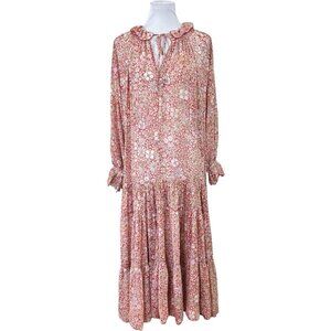 Free People Feeling Groovy Maxi Dress Floral Print Flowy V-Neck Red XS Oversized